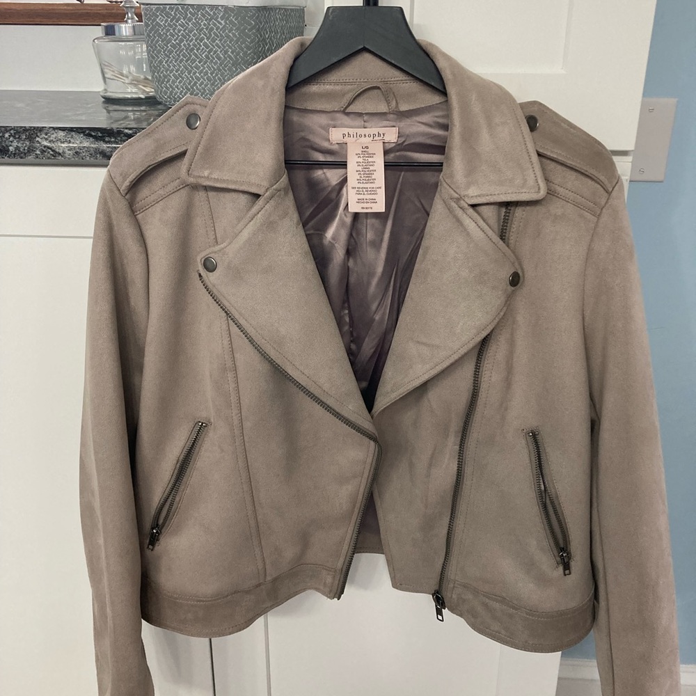 Philosophy Large Taupe Suede Moto Jacket used in great condition